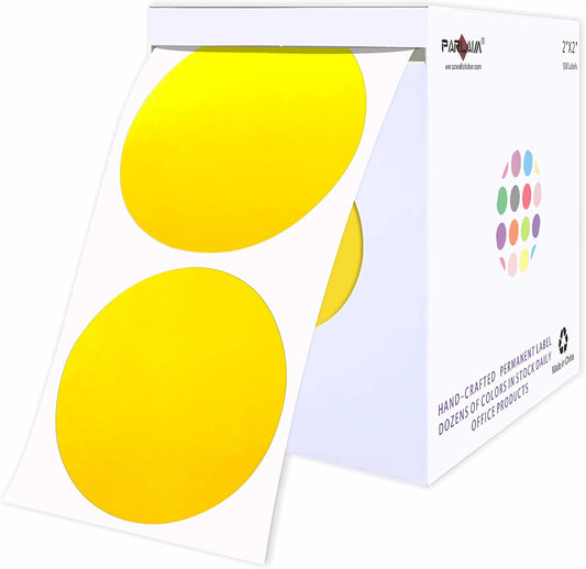 PARLAIM 2" Yellow Round Color-Code Circle Dot Labels on a Roll, 500 Stickers, 2 inch Diameter for Inventory Garage Sale Office School