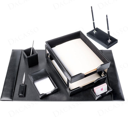 Dacasso Black Bonded Leather Luxury 9 Piece Desk Set - Blotter Pad & Desk Mat Organization Essentials - Executive Decor and Surface Protector