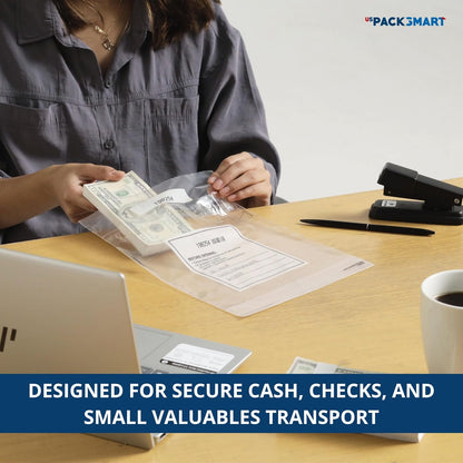 Clear Bank Deposit Bags 8.5"x8" 100-pack | Secure Bank Cash Transmittal Envelopes for Cash, Coins, Credit Cards, Checks, and More | Numbered, Self-Sealing, and Permanent Adhesive