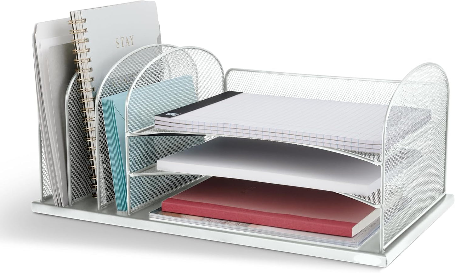 Safco Onyx Desk Organizer with 3 Horizontal and 3 Upright Trays, Durable Steel Construction, Silver