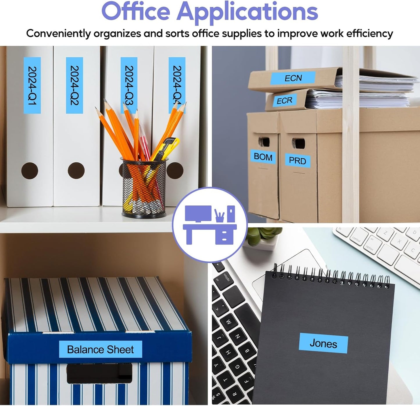 NineLeaf 4 Pack Compatible for ptouch M Label Tape MK521 M-K521 M521 Black on Blue 3/8" (9mm) x 26.2ft (8m) Labeling Refill Cartridge Work in PT-45M PT-65 PT-70 PT-80 PT-M95 Label Maker