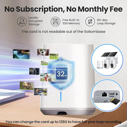 SOLIOM- 5MP Security Cameras Wireless Outdoor, No Subscription,2-Cam Pack, Solar Powered Home Security Camera with 360° Auto Tracking, Pan & Tilt, 3K Color Night Vision,5G & 2.4G Router Compatible