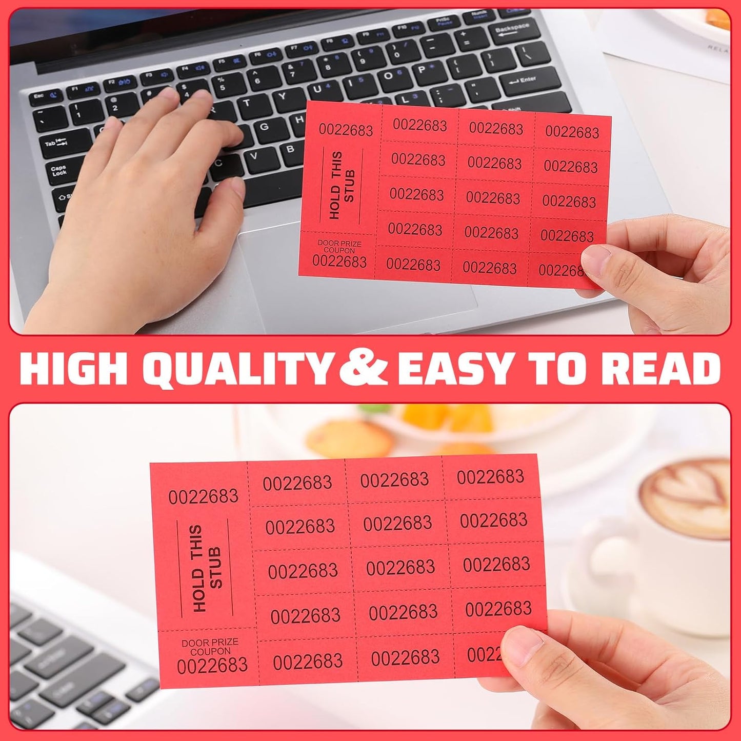 Kosiz 504 Sheets 15 Bid Raffle Ticket with Different Numbers Per Sheet Chinese Auction Tickets for Events Church Basket Auction Silent (Red)