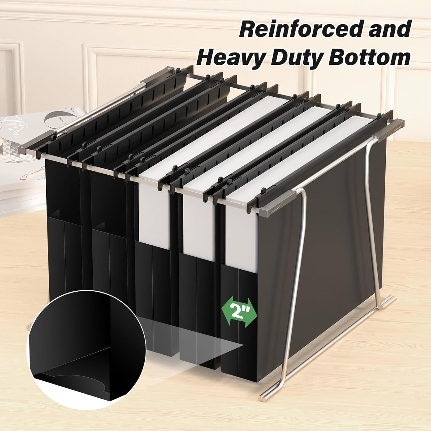 Plastic Hanging File Folders Letter Size,Heavy Duty 2" Expandable File Folder with Tabs,6 Pack Reinforced Expanding Hang Folder,File Cabinet Folders,Extra Capacity,Hanging Organizer for Home Office