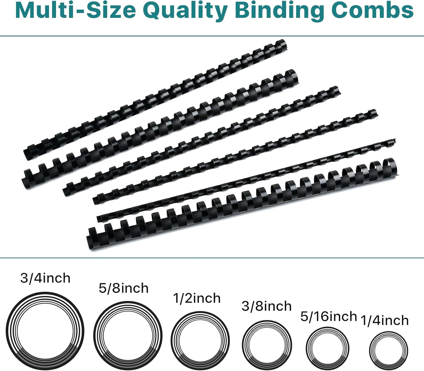 150 Pack Plastic Binding Combs, 21 Ring Binding Combs Letter Size Plastic Spiral Binding for Notebook Calendars Picture Album - Multi Sizes 1/4 5/16 3/8 1/2 5/8 3/4 in