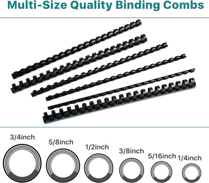 150 Pack Plastic Binding Combs, 21 Ring Binding Combs Letter Size Plastic Spiral Binding for Notebook Calendars Picture Album - Multi Sizes 1/4 5/16 3/8 1/2 5/8 3/4 in