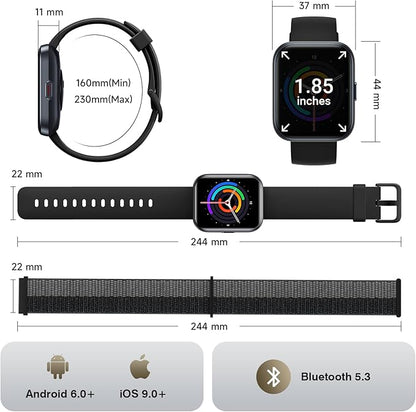 Smart Watches for Women Men, 1.85" Screen Smartwatch Compatible iPhone Android Phone Answer/Make Call, 24/7 SpO2 Sleep Heart Rate Monitor,3ATM Waterproof, Fitness Traker 120+Sport ( 2 Bands Included)