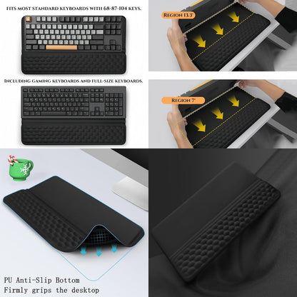 Ergonomic one-Piece Computer Keyboard Stand with Wrist Rest for Desktop Offers Two Support Angles. Silky Lycra Surface and Memory Foam Comfortable Hand Support (Black)