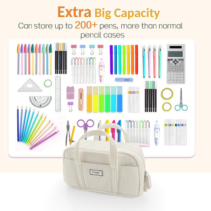 Sooez Large Pencil Case Pouch, Extra Big Pencil Bag with 5 Compartments, Pen Bag Wide Opening, Soft Corduroy Pen Pouch Organizer with Zipper, Cute Aesthetic School Supplies for Teen Girls-Green