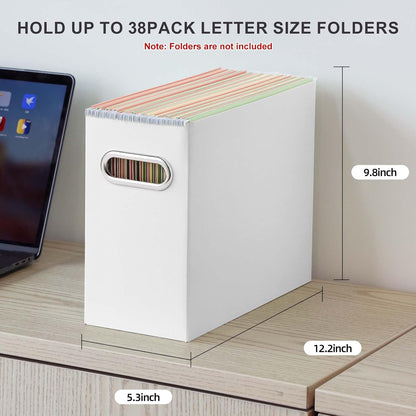 Oterri File Organizer, 2 Packs Small Storage Box, Cardboard File Folder Organizer, Collapsible File Box for Hanging File Folders Letter Size, Portable Filing Organizer with Handle（White）