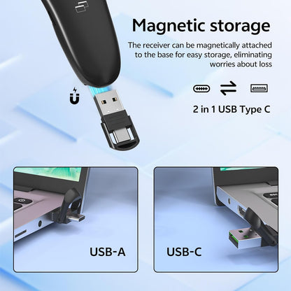 Presentation Clicker with Case Storage Wireless Presenter Remote USB Type C Rechargeable Green Laser Pointer PowerPoint Clickers for Computer Mac Project PPT Slideshow Google Slide Advancer