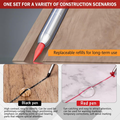 8 pack 2.8mm Mechanical Carpenter Pencils with 48 Refills, Construction Pencils with Built-in Sharpener, Long Nib Deep Hole Marker, Heavy Duty Woodworking Tools(Black+yellow+red+green)