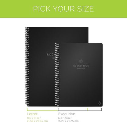 Rocketbook Smart Reusable Notebook, Fusion Plus Letter Size Spiral Notebook & Planner, Infinity Black, (8.5" x 11")