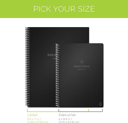 Rocketbook Smart Reusable Notebook, Fusion Plus Executive Size Spiral Notebook & Planner, Infinity Black, (6" x 8.8")