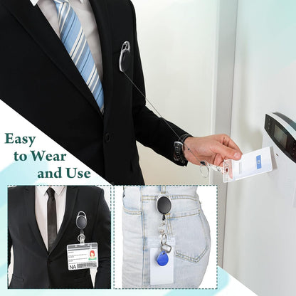 Laumoi Heavy Duty Retractable Badge Holder Reel with Belt Clip Keyring and Waterproof Vertical ID Card Holders for ID Name Card Keychain Badge(Black,60 Pack)