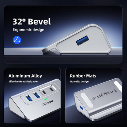 USB C Hub 10Gbps, 4 Port USB Splitter with 2 USB C/USB A 3.2 Data Ports, [Not Support Video and Chrging], Aluminum USB 3.2 Hub with 3.3Ft Cable for Laptop, PC, Mac, Flash Drive, Camera