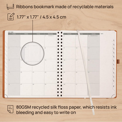 POPRUN 2026 Planner - 2026 Recycled Weekly Planner [Italian Regenrated Leather - Medium Size 8.5'' x 10.5''] - 2026 Weekly Planner with Hourly Schedule, Monthly Tabs-26-WERK7-DST - Desert Brown