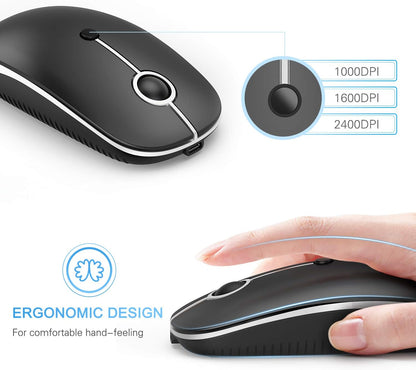 Type C Wireless Mouse，Vssoplor USB C MacBook Wireless Mouse Dual Mode 2.4G Cordless Mice with Nano USB and Type C Receiver Compatible with PC, Laptop, MacBook and All Type C Devices-Black and Silver