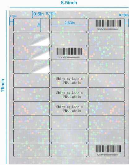 STARLIBOO Transparent Stickers Labels -1" x 2-5/8" Clear Address Labels Mailing Stickers for Laser/Inkjet Printer 8.5"×11"- 20 Sheet (Clear Holographic Dot)