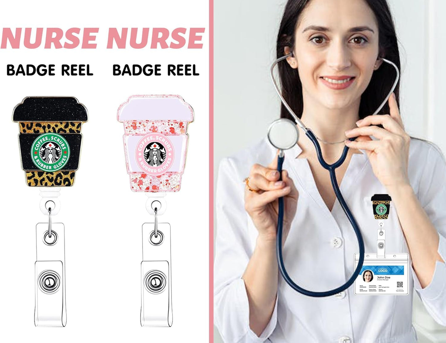 2Pcs Funny Cute Badge Reel Pink ER Badge Holder with Retractable Clip RN Badge Buddy LPN CNA MA Medical Worker NICU Nurse Operating Room Doctor ID Name Badge Clip Assistant Accessorie Nursing Student