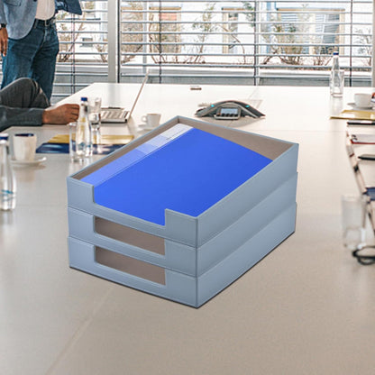 Leather Letter Tray,Stackable File Document Tray,Desk Organizer for Office Supplies,A4 Paper Case Rack,Desktop Organization,Pen Mail Magazine Storage Box (Grey)