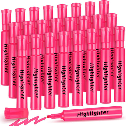 Qilery 24 Pack Tank Style Highlighters Chisel Tip Highlighters Bulk Colored Markers for Adult Coloring, Home Office Supplie(Pink)