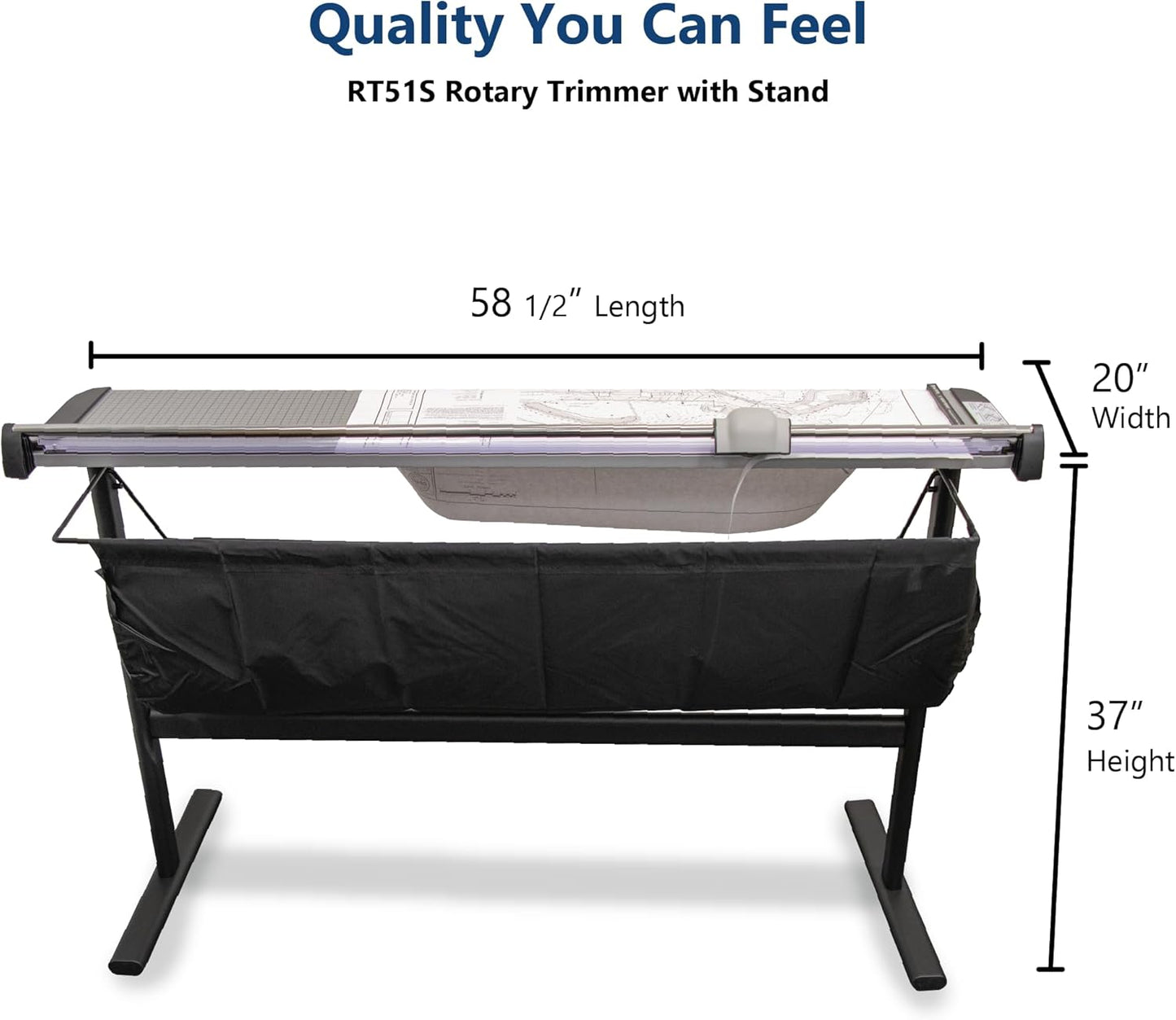 United Office Products RT51S Commercial Rotary Paper Trimmer with Stand and Fabric Catch Tray, Sturdy Metal Base, 51" Cut Length, 10 Sheet Capacity, Paper Cutter for Offices, Schools and Crafts