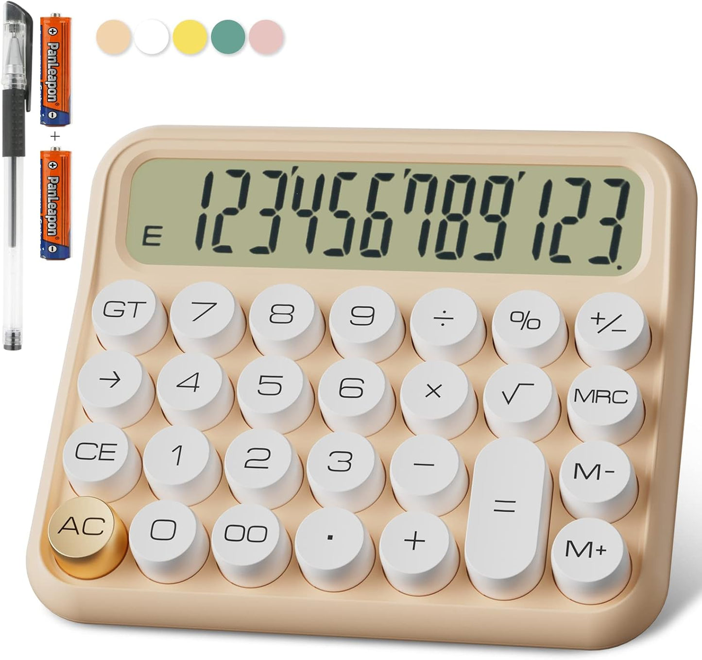 Mechanical Calculator 12 Digit Extra Large 5-Inch LCD Display, DECKLIT Battery Desk Calculator, Big Buttons Easy to Press Use as Office Calculators Desktop, 15°Tilt Screen for Kids Calculator(Cream)