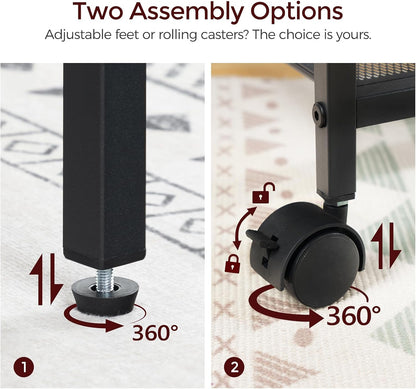 Mobile Printer Stand, 3-Tier Industrial Printer Cart with Power Outlets and 2 USB Ports, Rolling Printer Table on Wheels for Home Offices Kitchen Organization Rack, Black PTHB78E01