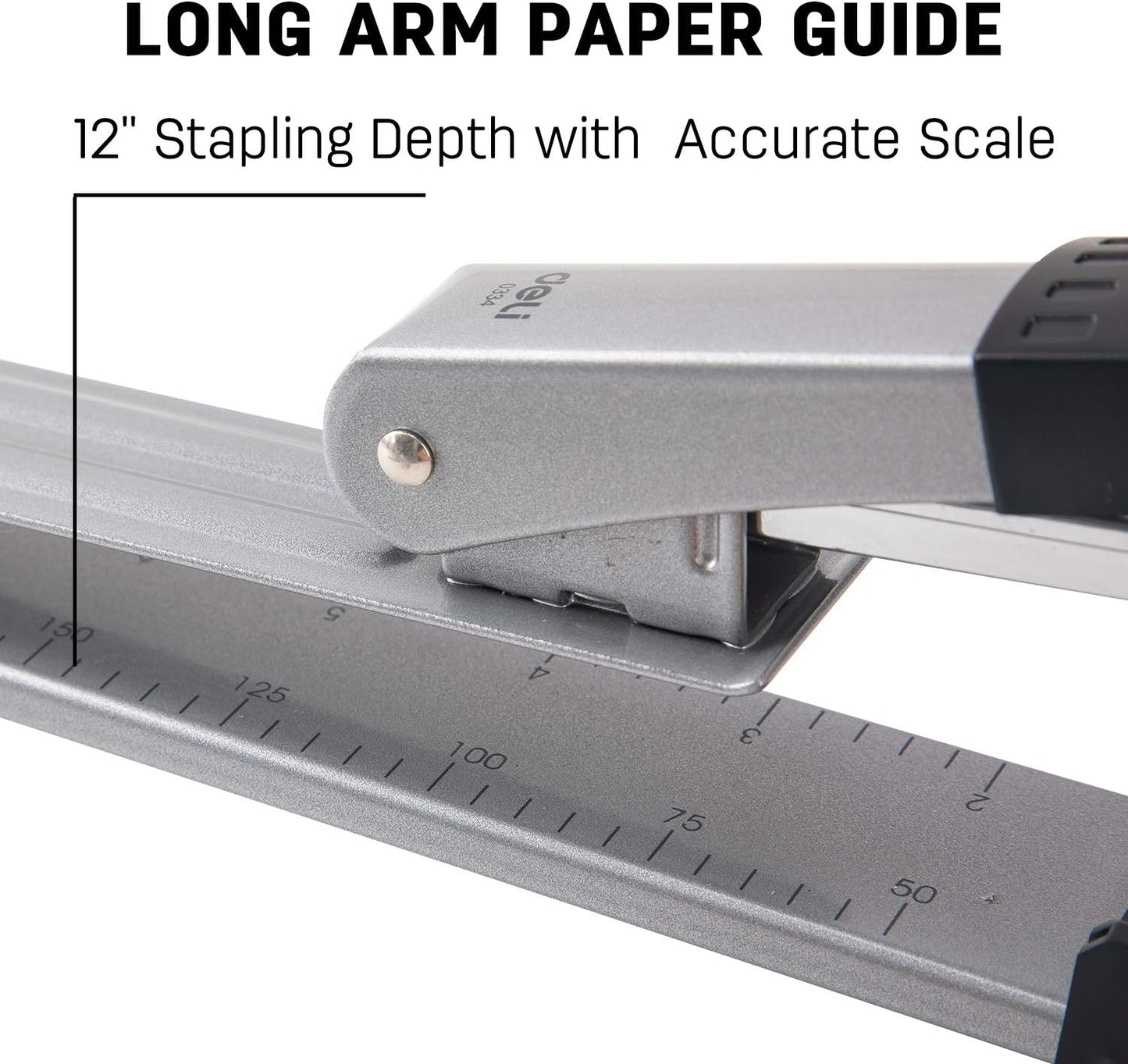 Deli Long Reach Stapler with 1000 Staples, 20 Sheet Capacity, Long Arm Standard Staplers for Booklet or Book Binding, Silver