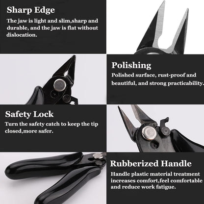 BOENFU 3.5 Inches Mini Cutter with Lock, Flush Cutters, Small Wire Snips, Micro Wire Cutter with Spring, Black