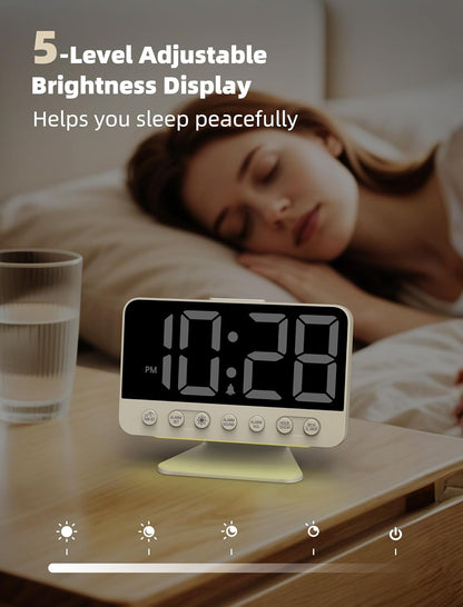 Digital Alarm Clocks for Bedrooms: Large Bold Number 5 Brightness Dimmer - Easy to Read Across The Room - 5 Alarm Sound 8 Night Light - Putty