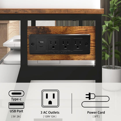 Natwind 19.7"x15.7" Printer Stand,3 Tier Printer Table with Charging Station, Rolling Cart with Adjustable Storage Shelf for Home Office Organization, Stand for Heat Press,3D Printer (Retro)