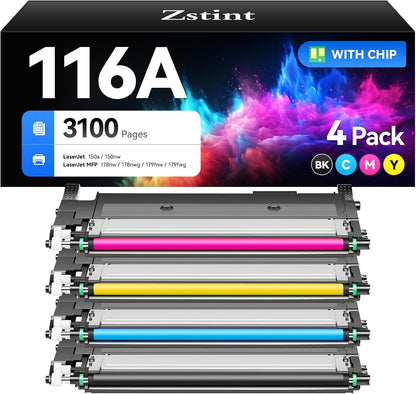 116A Toner Cartridge Set 4-Pack Replacement for HP 116A W2060A W2061A W2062A W2063A Compatible with HP Color Laser 150a 150nw MFP 178nw 178nwg 179fnw 179fwg Series Printer Black Cyan Magenta Yellow
