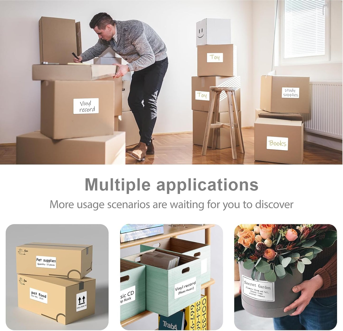 3 X 5 Inch Rectangle Sticker White Moving Labels for Boxes, 300PCS Waterproof Removable White Labels Stickers to Write on for Bar-Codes, Address, Small Business Labeling, Inventory