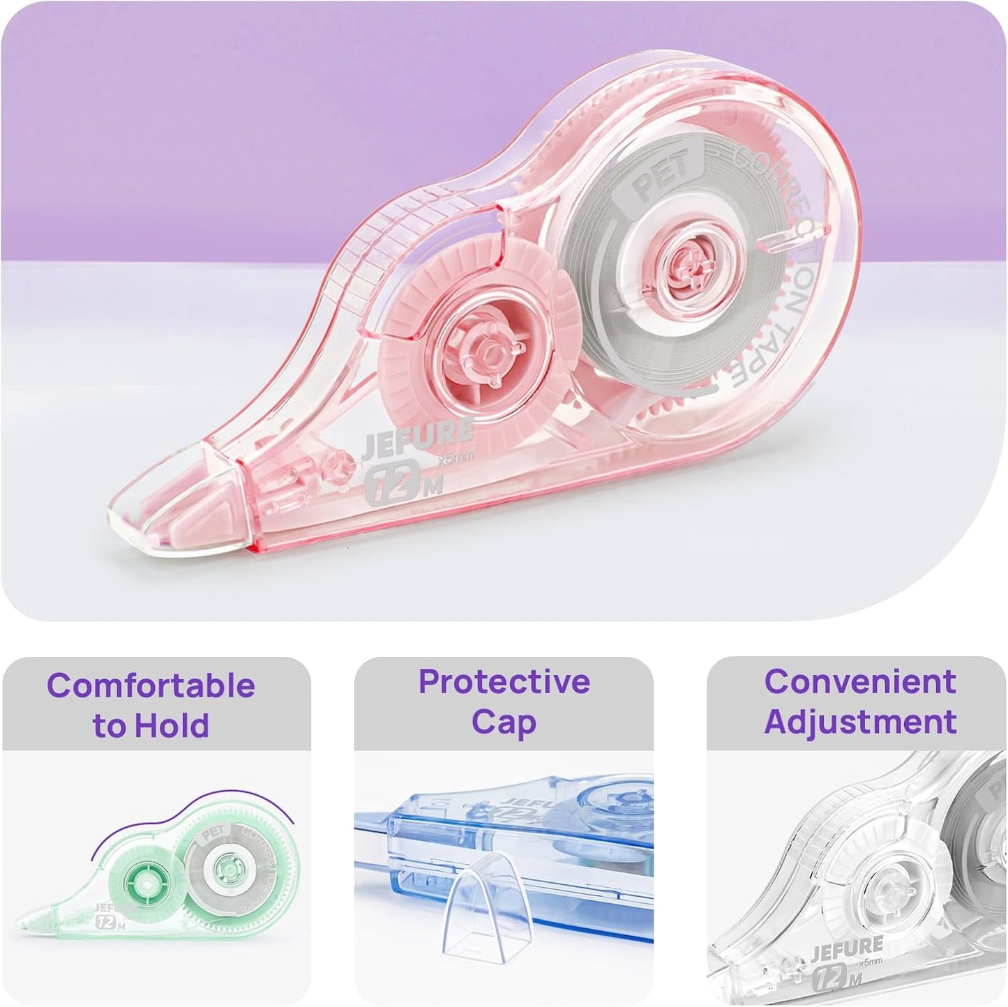 4 Pcs Colorful Core Correction Tape, 39.37 Ft White Wrong Out Tear-Resistant Bulk, Instant Corrections Easy to Use Applicator for School, Office, Note Taking, Journal (Tape Width 0.2 in)