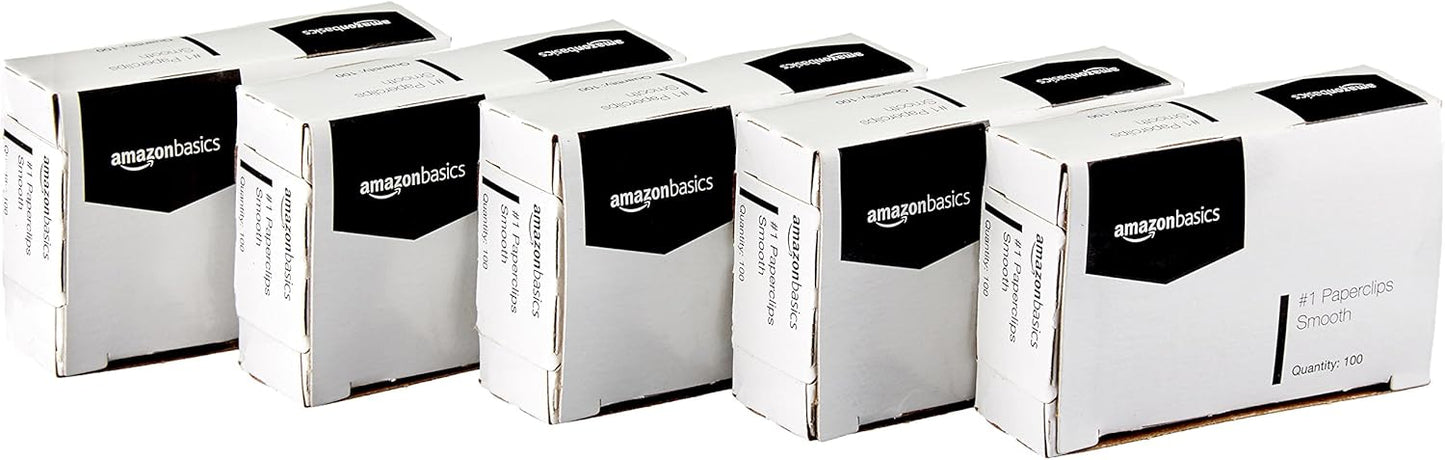 Amazon Basics No. 1 Paper Clips, Smooth, 1000 Count (10 Pack of 100), Silver