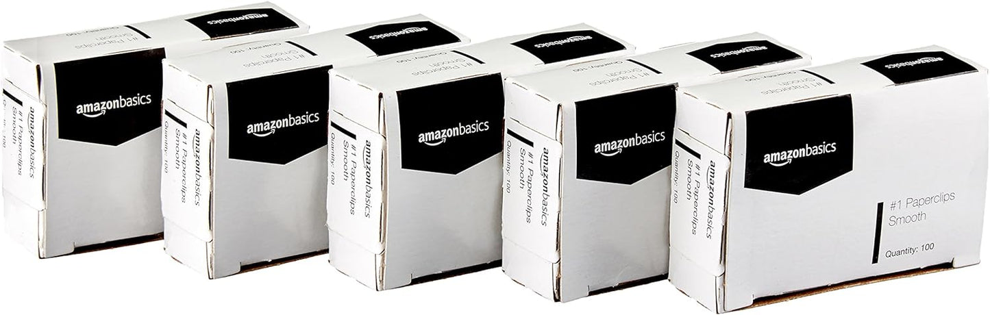 Amazon Basics Paper Clips, No. 1, Silver | Smooth | 1000 Count, Pack of 12
