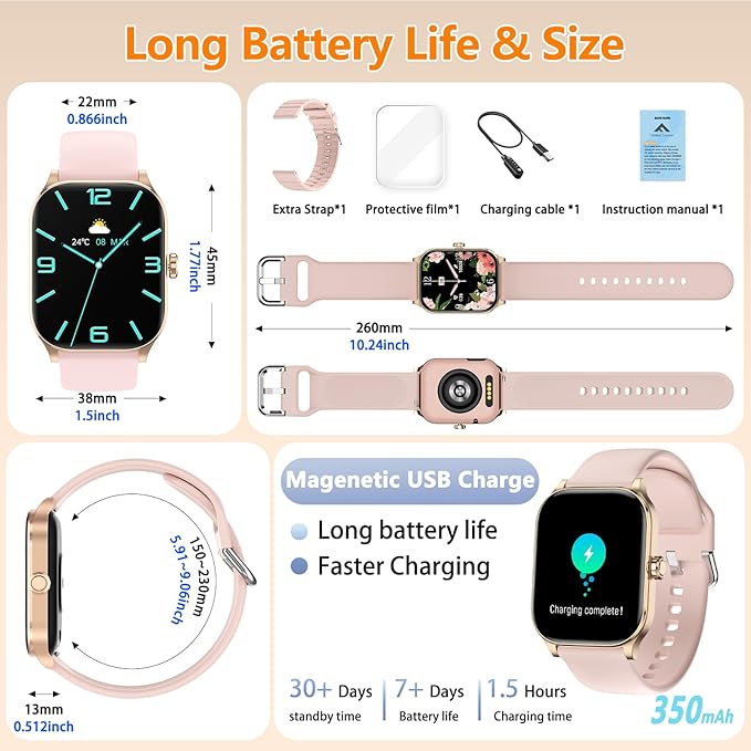 Smart Watch for Women Men with Text and Call, 2025 New AI Smartwatches with Heart Rate/SpO2/Sleep/Stress Monitor, 100+ Sports Modes, GPS Fitness Watches Compatible with iOS/Android (GPS, Pink)