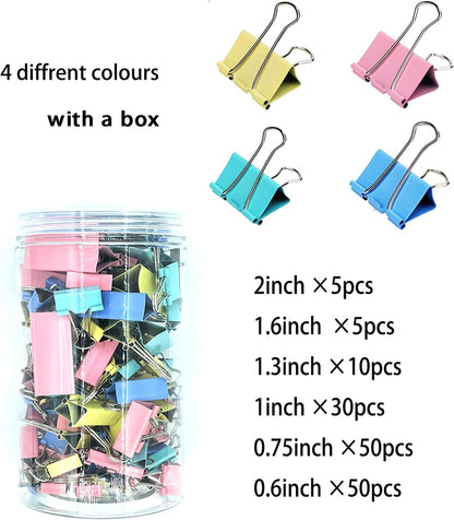 150 Pcs Colored Binder Clips Assorted Sizes with a Box, Jumbo, Large, Medium, Small, Mini, Micro,6 Sizes for Office, School and Home