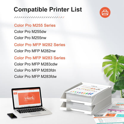 v4ink 206X 206A Toner Cartridge 4 Pack High Yield (Latest Upgraded Chip) Compatible Replacement for HP 206X W2110X W2111X W2112X W2113X use with Color Pro M255dw MFP M283fdw M283cdw M282nw Pirnter