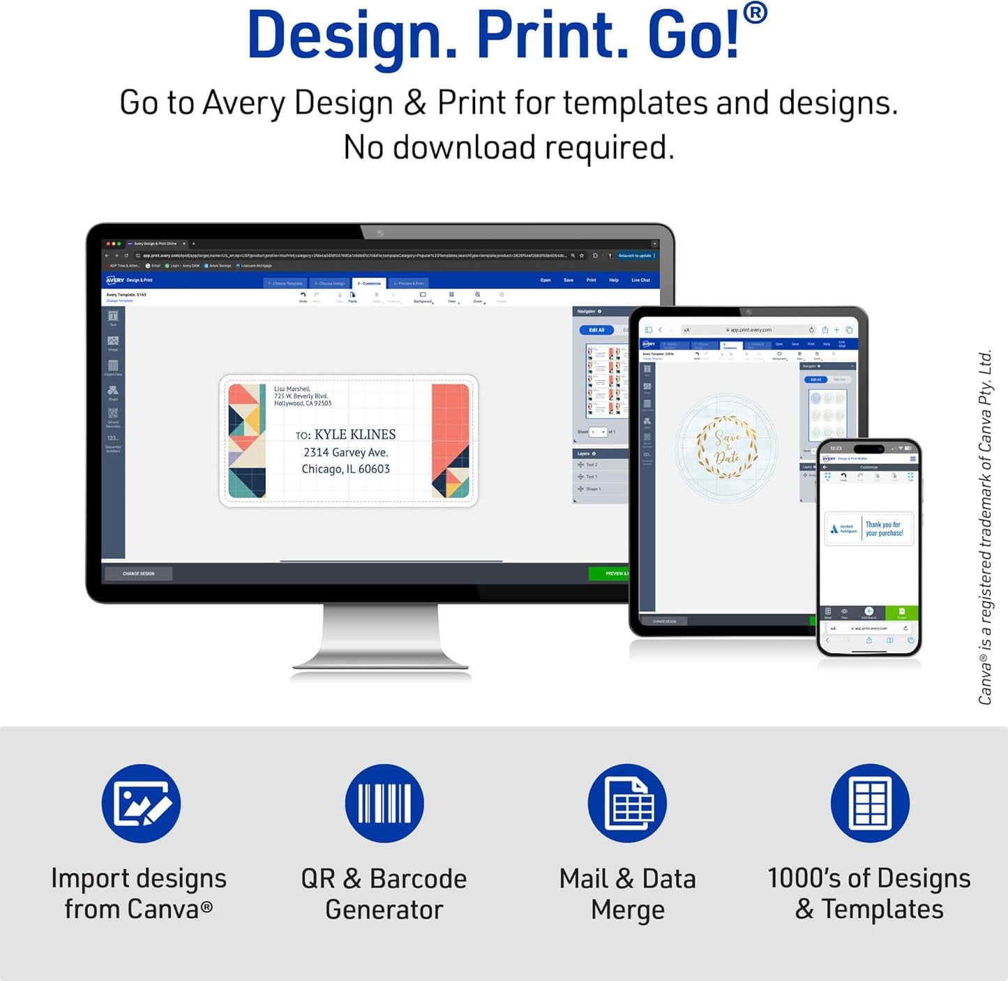 Avery Half-Sheet Printable Shipping Labels, 5.5" x 8.5" Customizable Stickers, White, 1,000 Blank Mailing Labels Total, Great for Mailing, Shipping, Organizing, and More (5-Pack of 5126)