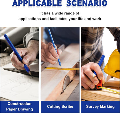 Honoson 200 Pcs Flat Construction Pencils with Printed Ruler Wood Graphite 2 Pcs Carpenter Pencil Sharpener for Woodworking Marking Tool(Blue)