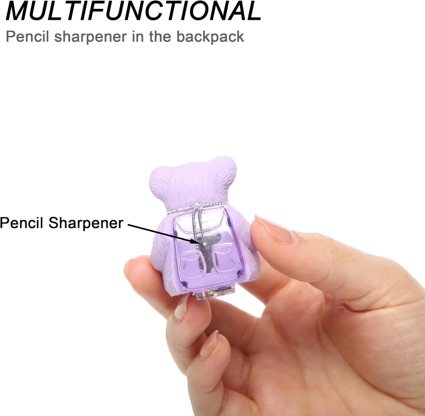 8Pcs Cute Backpack Bear Erasers Desk Pets for Kids, Kawaii Fun Animal Erasers with Pencil Sharpener for School Classroom Supplies Prize Gifts Party Favors