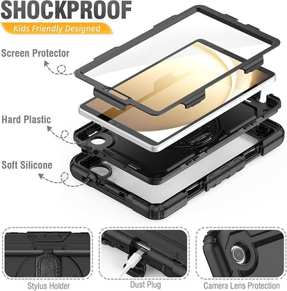 HXCASEAC Case for Samsung Galaxy Tab A9 8.7 Inch, Protective with Screen Protector/Hand Strap/Pen Holder, Sturdy Shockproof for Samsung A9 Tablet Case SM-X110 SM-X115 SM-X117 - Black