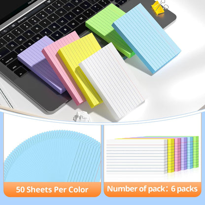 Index Cards 3 X 5, 300 Count, Colored Flash Cards For Studying, Lined Flashcards Notecards, Study Card, Ruled Front And Blank Back, Heavy Note Cards For Office, Home And School