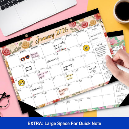 Comix 2026 Desk Calendar - 12x17 Inch, January 2026 to December 2026, 12 Months Calendar, Calendar Monthly Planner with Large Writing Blocks, Ideal for Home, School and Office, Watercolor Flowers