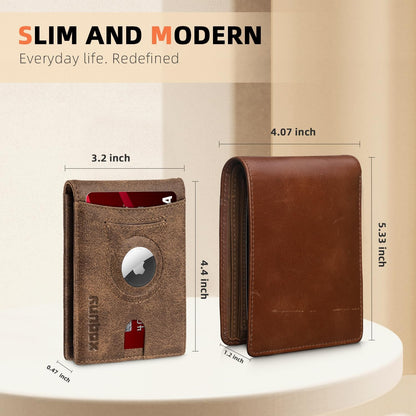 RUNBOX AirTag-Wallet-Mens-Slim-RFID Blocking Wallets Leather with Bill Compartment Air Tag Bifold Card Holder Wallet Gifts for Men Dad