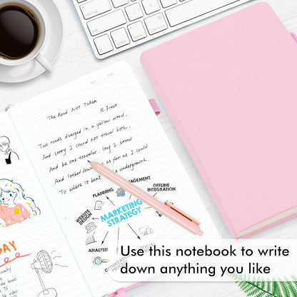 feela 24 Pack Journal Notebook Bulk for Work, Business Notebook Hardcover Lined Writing Journal with Pen Holder for Men Women Note Taking, with 24 Black Pens, 120 GSM, 5.1”x8.3”, A5, Rose Pink