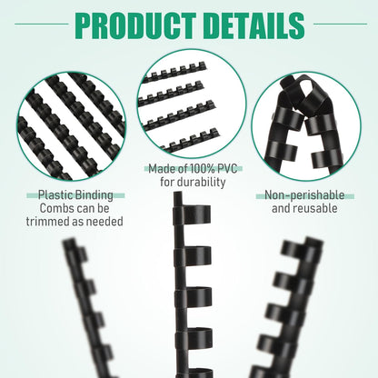 Maitys 300 Pcs Plastic Binding Combs Bulk 19 Ring Comb Spines Letter Size Spiral Binding for Notebook Calendar Picture(1/2 Inch,Black)